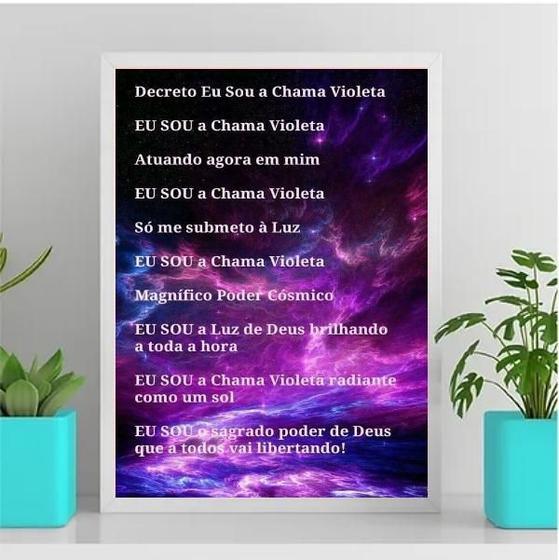 Imagem de Quadro Decreto Eu Sou A Chama Violeta 45X34Cm Vidro Branca