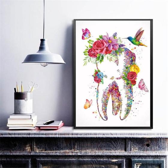 Imagem de Quadro Dente Com Flores- Odontologia 24x18cm - com vidro