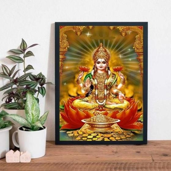 Imagem de Quadro Deusa Da Riqueza Lakshmi 24X18Cm - Madeira Preta