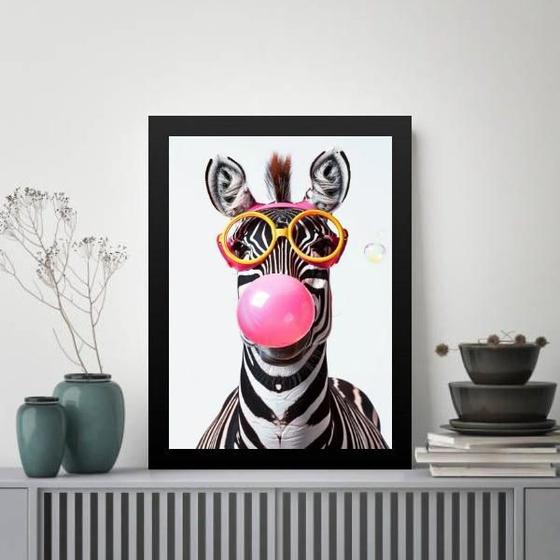 Imagem de Quadro Divertido Zebra Bubble Gum 24X18Cm - Com Vidro