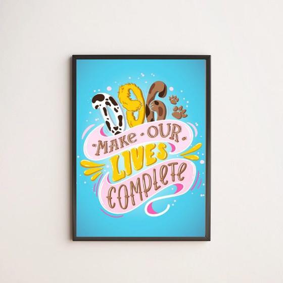 Imagem de Quadro Dog Makes Our Lives Complete 24x18cm - com vidro