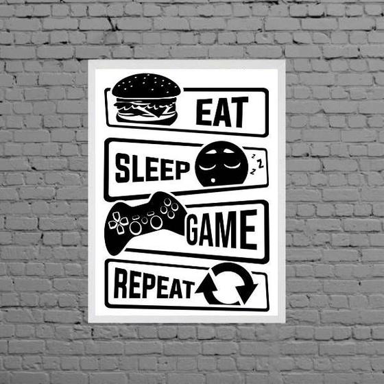 Imagem de Quadro Eat Sleep Game Repeat 45x34cm - com vidro