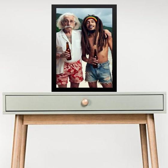 Imagem de Quadro Einstein Com Bob Marley 33x24cm - com vidro