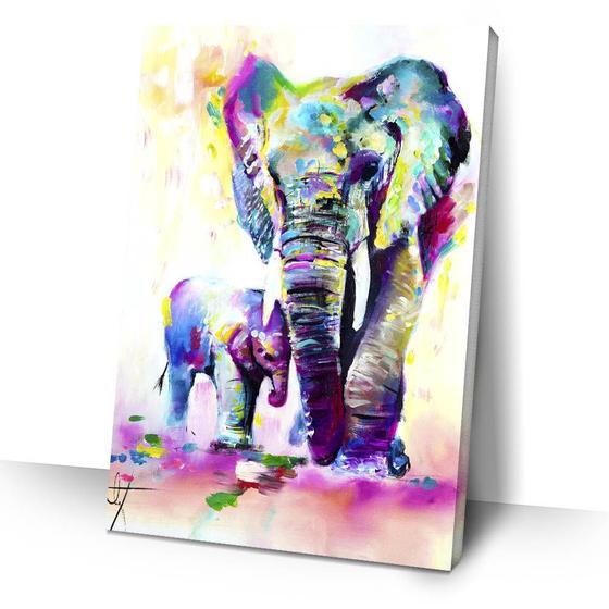 Imagem de Quadro Elefante E Seu Filho Aquarela 40x60 Para Sala Canvas