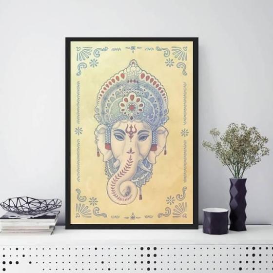 Imagem de Quadro Elefante Indiano Ganesha 45X34Cm Moldura Branca