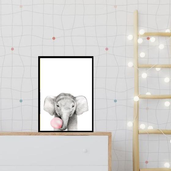 Imagem de Quadro Elefantinho Chiclete Rosa 33x24cm - com vidro