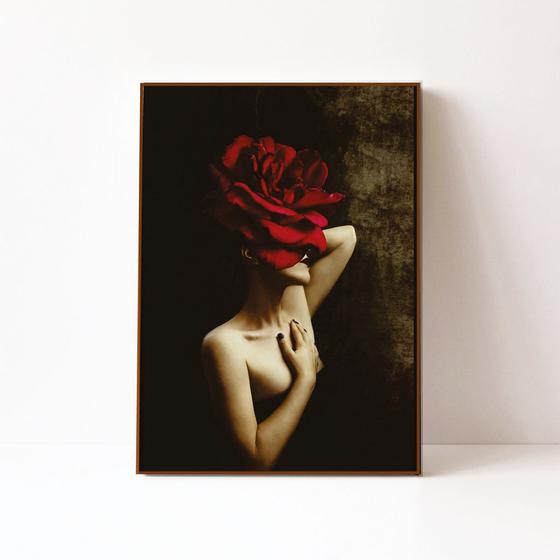 Imagem de Quadro em Canvas Mulher Flor Rosa