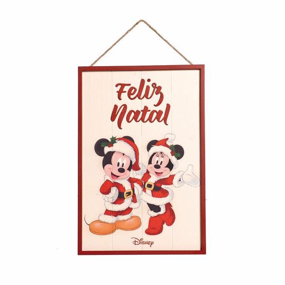 Imagem de Quadro em Madeira Decorativo Disney Mickey e Minnie Feliz Natal 40x25x3cm 1595081