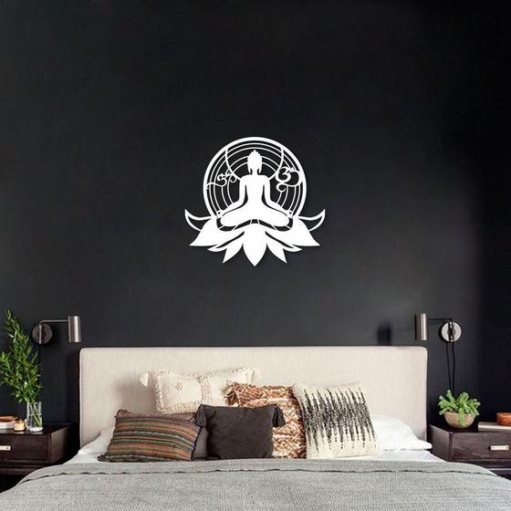 Imagem de Quadro Escultura Buda Meditando Om Lotus 60x55 Branco Branco
