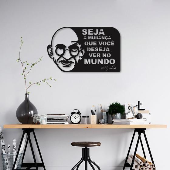 Imagem de Quadro Escultura Frase Gandhi Seja a Mudança 60x36 Preto Preto