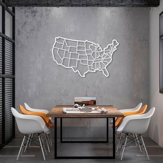 Imagem de Quadro Escultura Mapa dos Estados Unidos 60x36 Branco Branco