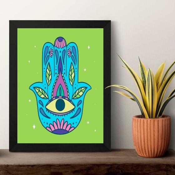 Imagem de Quadro Esotérico Olho Grego e Hamsa 33x24cm - com vidro