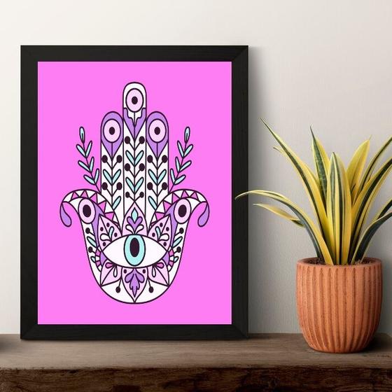 Imagem de Quadro Esotérico Olho Grego e Hamsa - Lilás 33x24cm