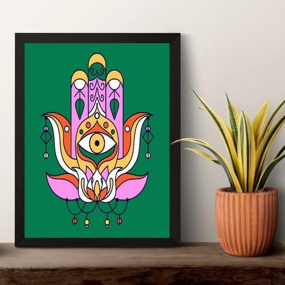 Imagem de Quadro Esotérico Olho Grego Hamsa - Verde 33X24Cm - Vidro