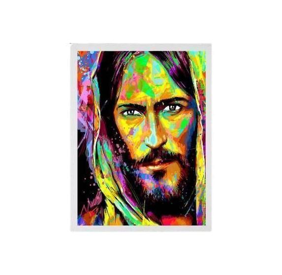 Imagem de Quadro Estilo Pintura Rosto Jesus 24X18 Com Vidro - Preta