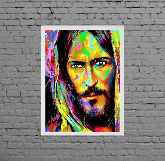 Imagem de Quadro Estilo Pintura Rosto Jesus 33x24cm - com vidro
