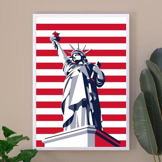 Imagem de Quadro EUA - Estátua da Liberdade Listras 33x24cm - com vidro