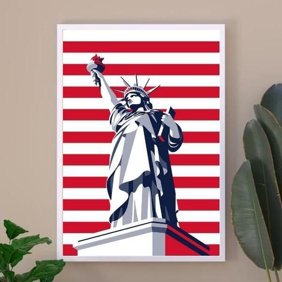 Imagem de Quadro Eua - Estátua Da Liberdade Listras 33X24Cm