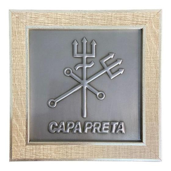 Imagem de Quadro Exu Capa Preta Madeira Carvalho e Metal 18 x18 cm