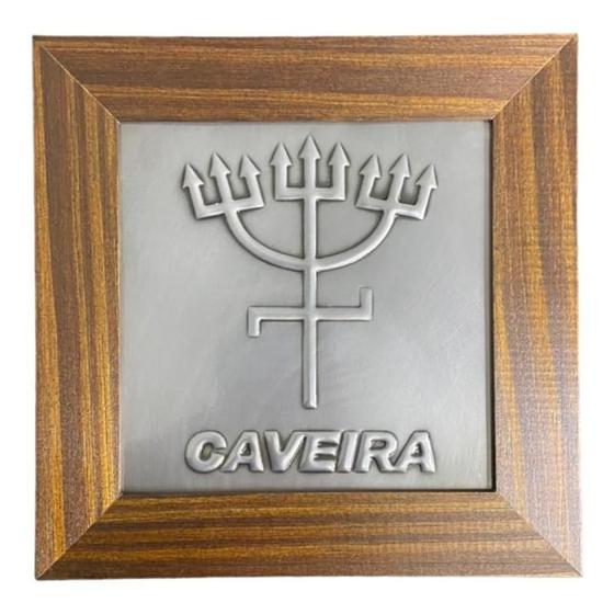 Imagem de Quadro Exu Caveira Madeira Imbuia E Metal 18 X18 Cm