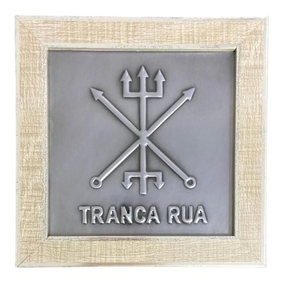 Imagem de Quadro Exu Tranca Rua Madeira Carvalho E Metal 18 X18 Cm