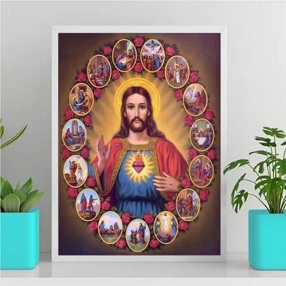 Imagem de Quadro Fases Da Vida De Jesus Cristo 45X34Cm Branca