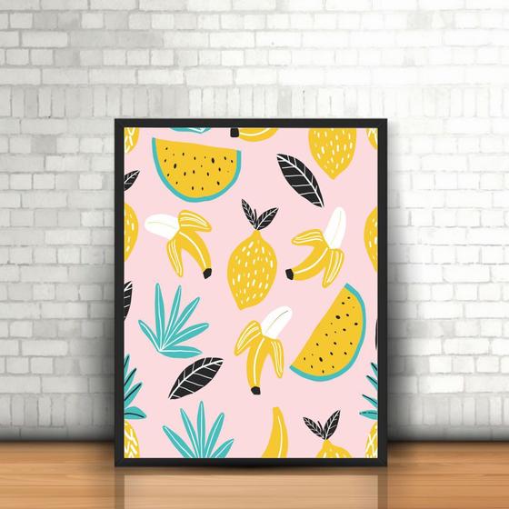Quadro Fatias Frutas Banana Melancia Abacaxi Moldura 30x40cm
