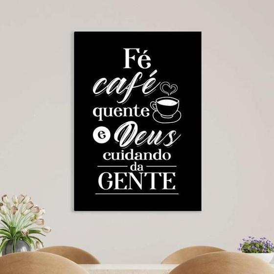 Imagem de Quadro Fé Café E Deus Cuidando Da Gente 45X34 C/Vidro Preta