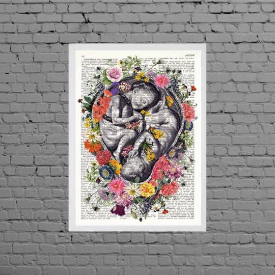 Imagem de Quadro Fetos Gêmeos Com Flores 24x18cm