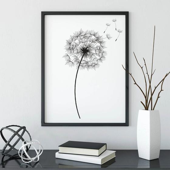 Quadro Flor Dente-de-Leão Branca - Moldura Caixa + Foam + Vidro em Vários Tamanhos - Artfine