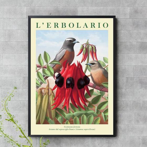 Imagem de Quadro Flor Vermelha Com Passarinho 33x24cm - com vidro