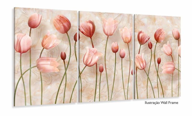 Imagem de Quadro Flores Tulipas Para Sala Efeito Mármore 120x60 Tecido Lindo m01