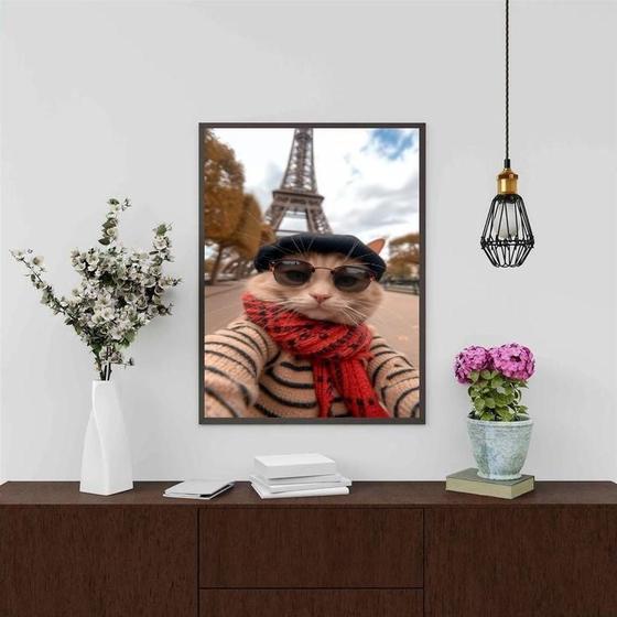 Imagem de Quadro Foto Selfie Gata Em Paris 24X18Cm - Com Vidro