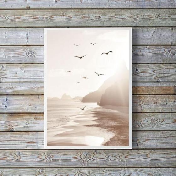 Imagem de Quadro Fotografia Branca Bege Praia Mar 45X34Cm - Com Vidro