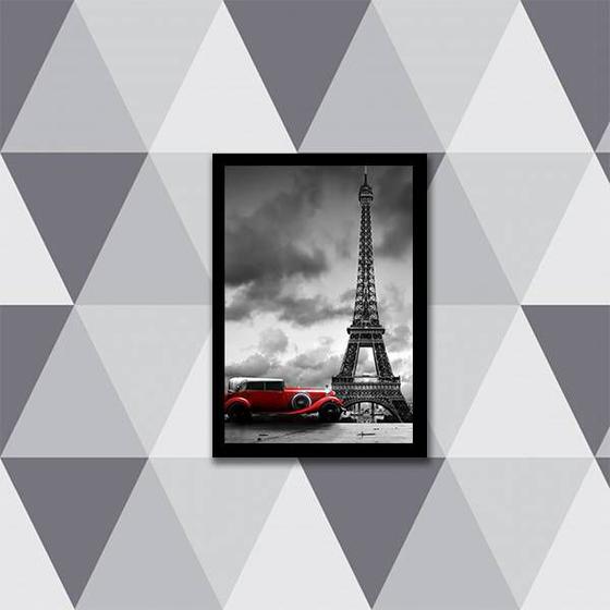 Imagem de Quadro Fotografia Carro Vermelho Torre Eiffel 33x24cm - com vidro