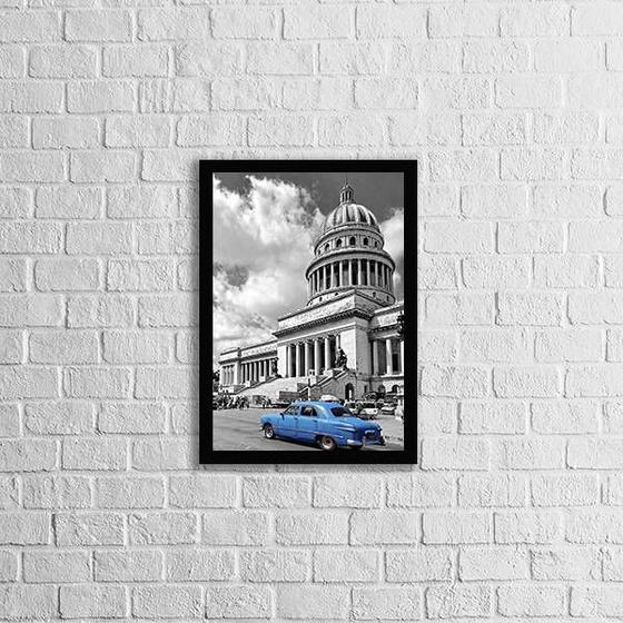 Imagem de Quadro Fotografia Carro Vintage Azul 33x24cm - com vidro