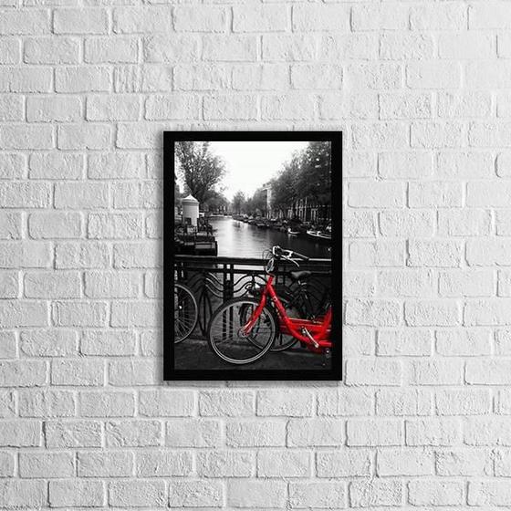 Imagem de Quadro Fotografia Ponte Com Bicicleta Vermelha 24X18Cm