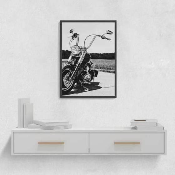 Imagem de Quadro Fotografia Preto E Branca Moto 33X24 C/Vidro - Preta