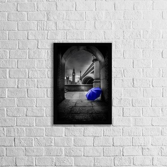 Imagem de Quadro Fotografia Sombrinha Azul 24x18cm