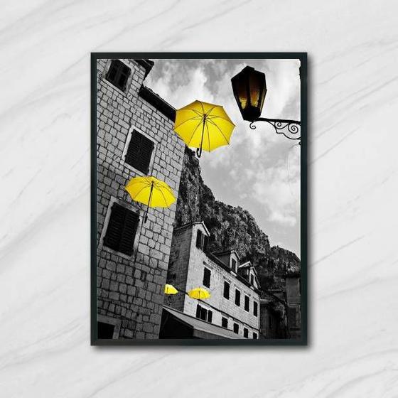 Imagem de Quadro Fotografia Sombrinhas Amarelas 45x34cm - com vidro