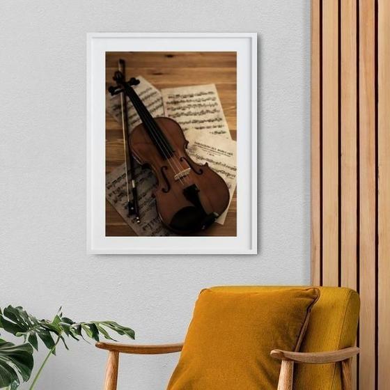 Imagem de Quadro Fotografia Violino Partituras 60X48Cm