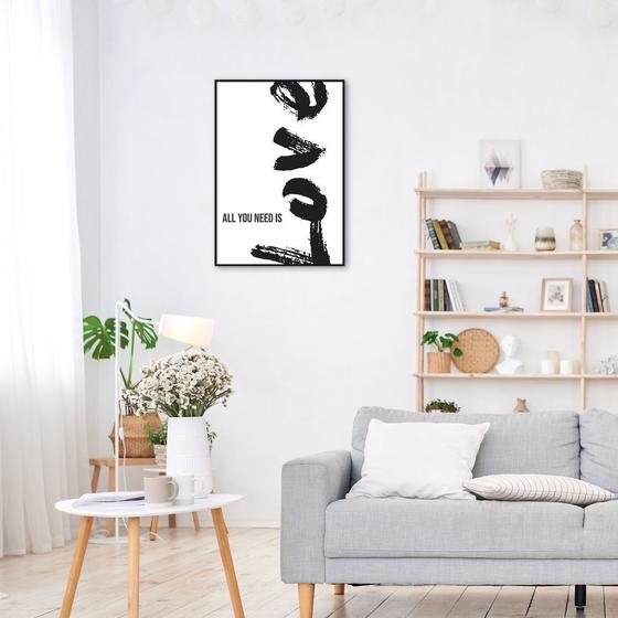 Imagem de Quadro Frase All You Need is Love 86x60 Filete Preto Moldura Filete, Preta