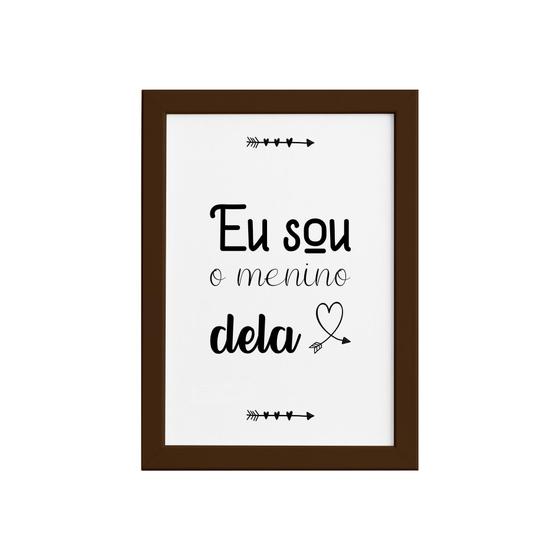 Imagem de Quadro Frase Namorados Menino Dela Moldura Marrom 22x32cm