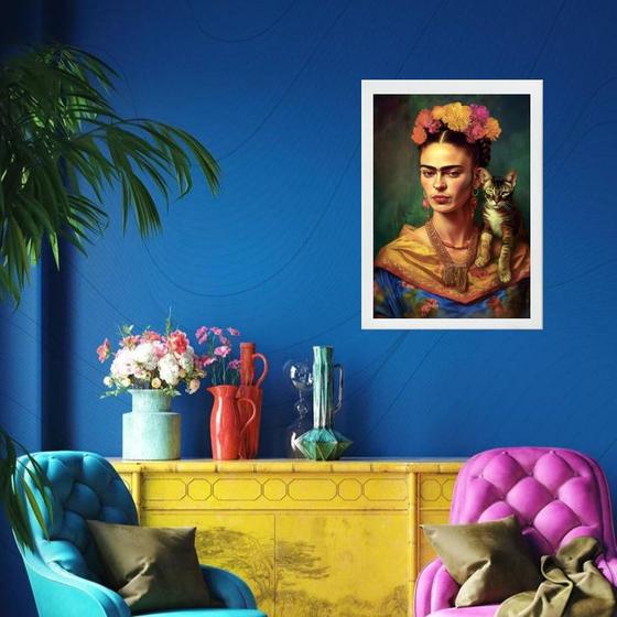 Imagem de Quadro Frida e Seu Gato 45x34cm - com vidro