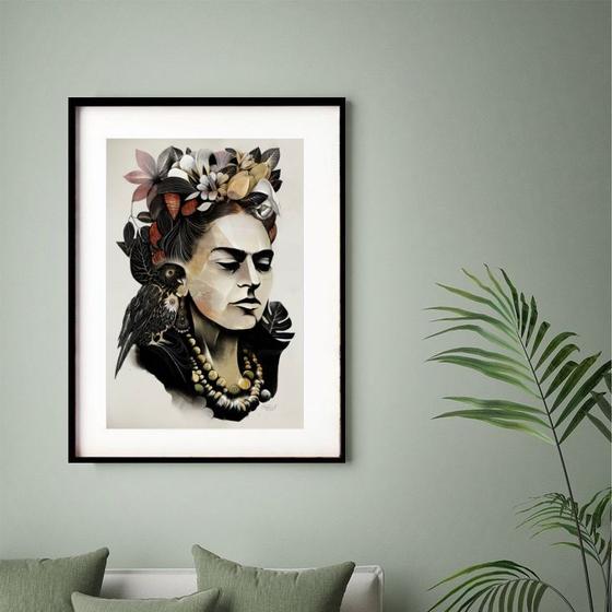 Imagem de Quadro Frida Kahlo Abstrato Rústico 60x48cm