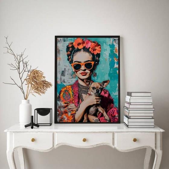 Imagem de Quadro Frida Kahlo Com Pinscher 45x34cm