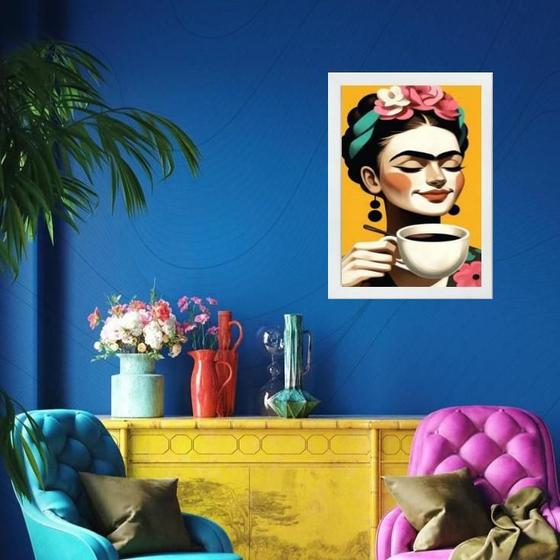 Imagem de Quadro Frida Tomando Café 45X34Cm - Com Vidro