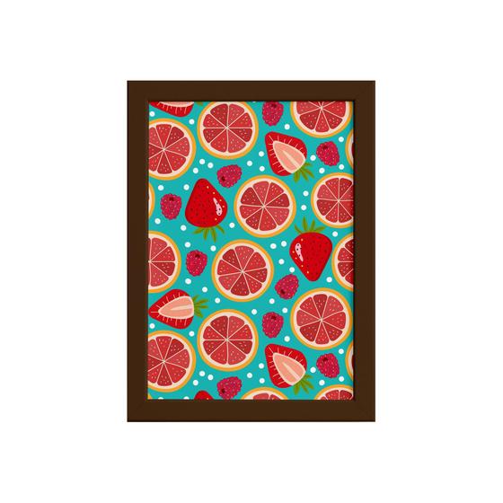 Imagem de Quadro Frutas Coloridas Mistas Moldura Marrom 33x43cm