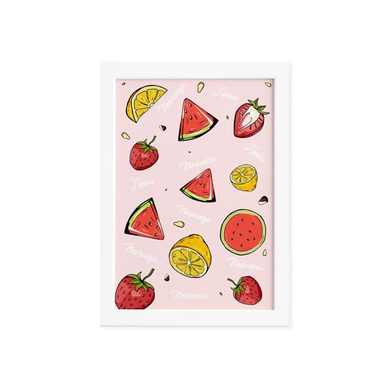 Imagem de Quadro Frutas Melancia e Limão Moldura Branca 33x43cm
