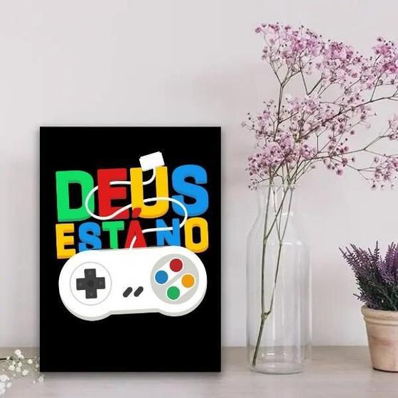 Imagem de Quadro Gamer Deus no Controle 33x24cm - Madeira Branca